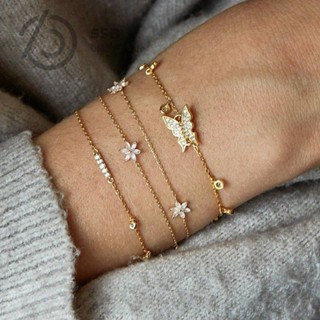 SSB  ชุดเซ็ตสร้อยข้อมือหญิง 4 ชิ้น โซ่ดอกไม้งาม ปรับขนาดได้ …