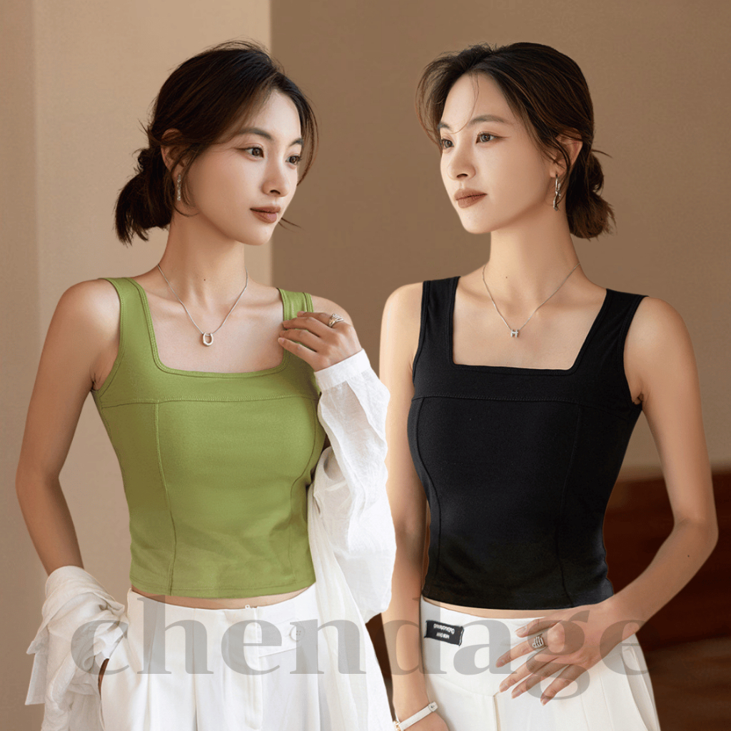 เสื่อกล้ามรุ่นใหม่ B-072 เสื่อกล้ามเสริมฟองน้ำ ทรงคอเหลี่ยม เซ็กซี  ผ้ายืดสวมใส่สบาย  พร้อมส่ง