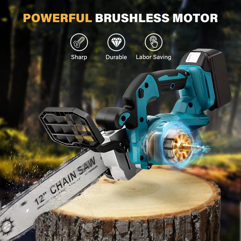 เลื่อยไฟฟ้า 12 นิ้ว มอเตอร์ไร้แปรงถ่าน 1900W วัตต์ เลื่อยโซ่ แบตเตอรี่ลิเธียมไอออนแบบชาร์จไฟได้ เครื่องมืองานไม้สำหรับ - รูปที่ 4