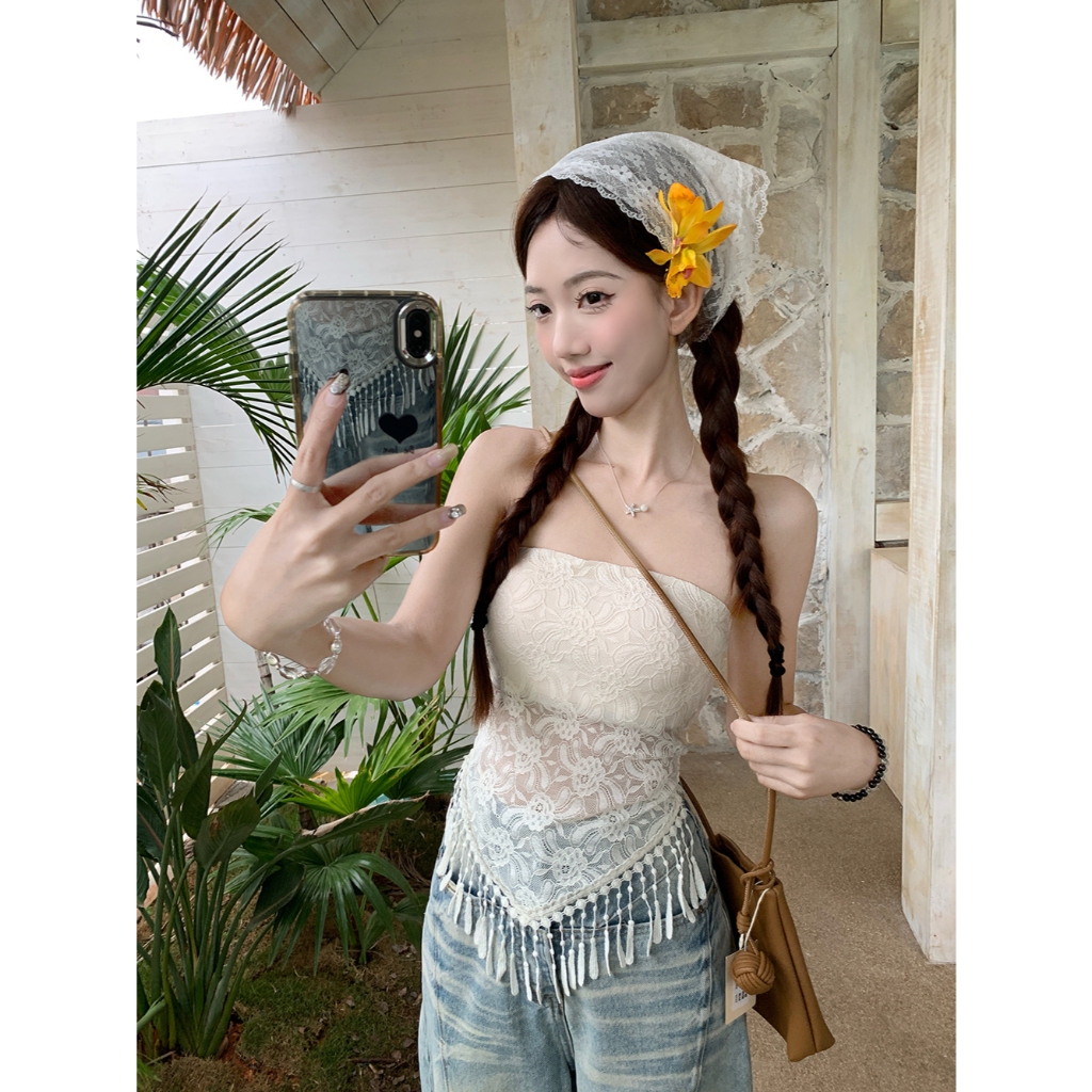 เสื้อเเขนกุด เสื้อเกาะอก ชายครุ่ย พร้อมฟองน้ำ เนื้อผ้าลายสวย#92360 - รูปที่ 2