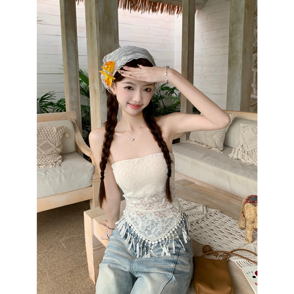 เสื้อเเขนกุด เสื้อเกาะอก ชายครุ่ย พร้อมฟองน้ำ เนื้อผ้าลายสวย#92360 - รูปที่ 5