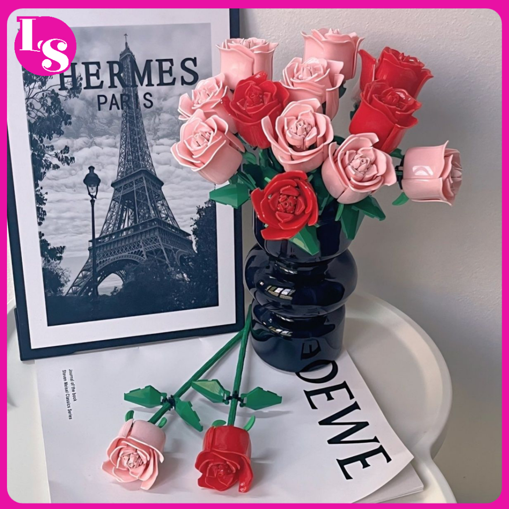 🌹ตัวต่อดอกกุหลาบ 3D ดอกไม้ถาวร  สีแดง/ สีน้ำเงิน /สีชมพู  DIYประกอบ ของเล่นเด็ก ของขวัญวันเกิด ของขวัญวันวาเลนไทน์ <LS>