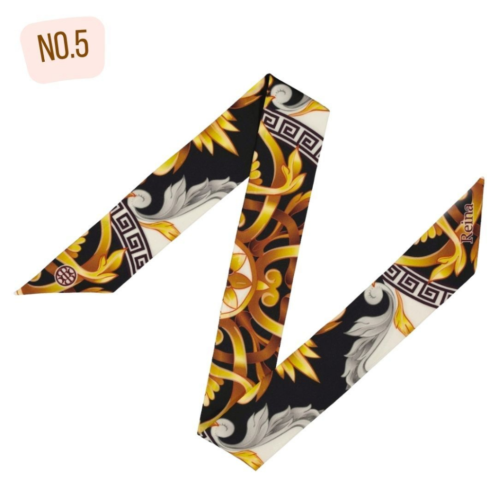 Reina Twilly #5 - ผ้าพันหูกระเป๋าลายคลาสสิค สีดำ