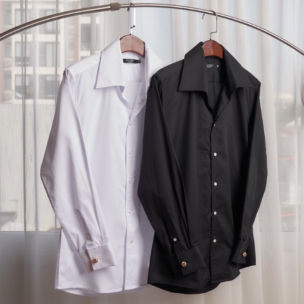 GUSSIC- Cufflinks Shirt เสื้อเชิ้ตปลายแขนคัฟฟ์ลิงค์ ทรงปกปีกนก สลิม งานหรู Man Clothing ผู้ชาย - รูปที่ 5