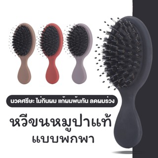 หวีขนหมูป่า แบบพกพา หวีขนหมูป่าแท้ นวดศรีษะ หวีง่ายไม่กินผม …