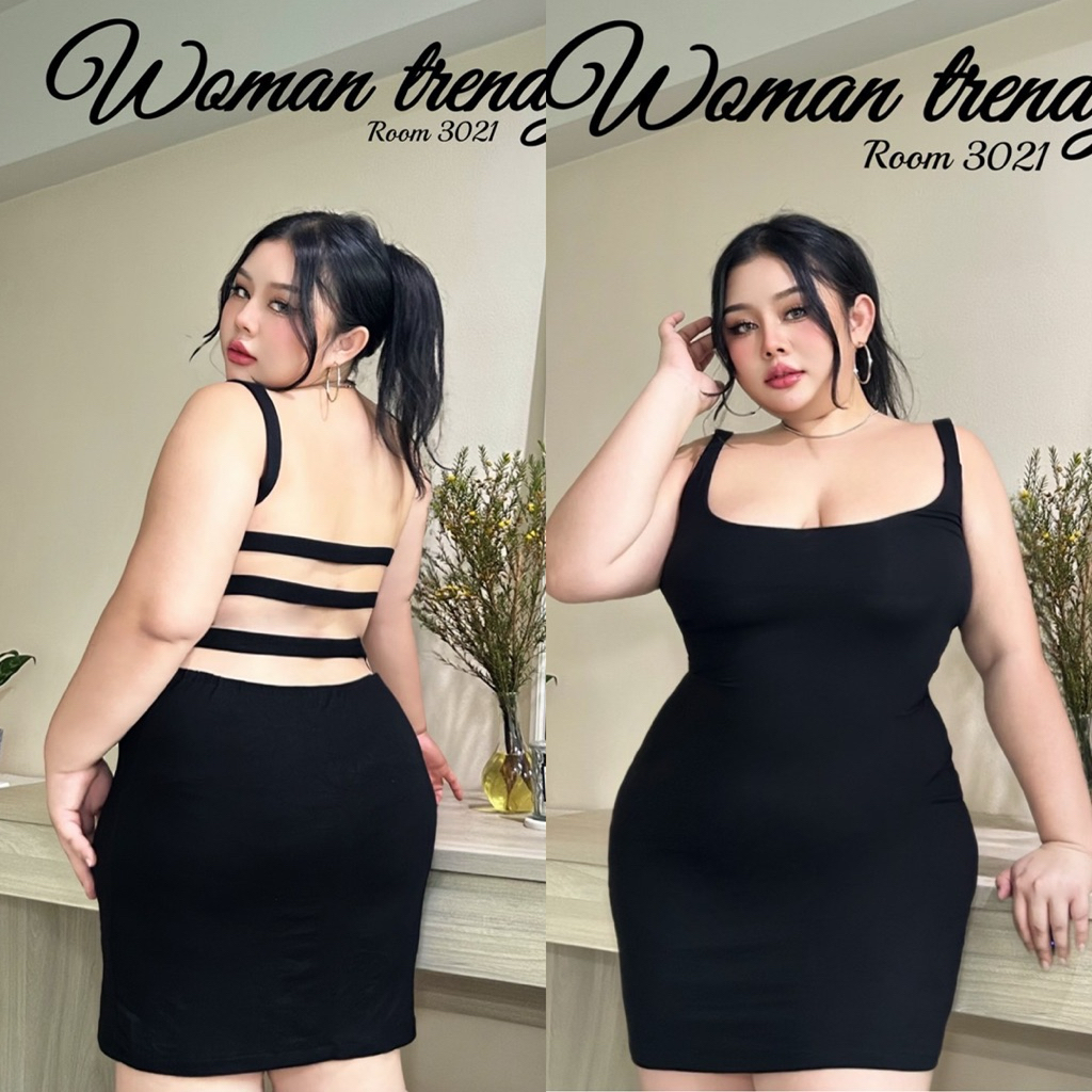 /TB/ เดรสสาวอวบ มีไซส์อก40-50 แต่งสายด้านหลัง ทรงสวยเข้ารูป #เสื้อผ้าไซส์ใหญ่ พลัสไซส์