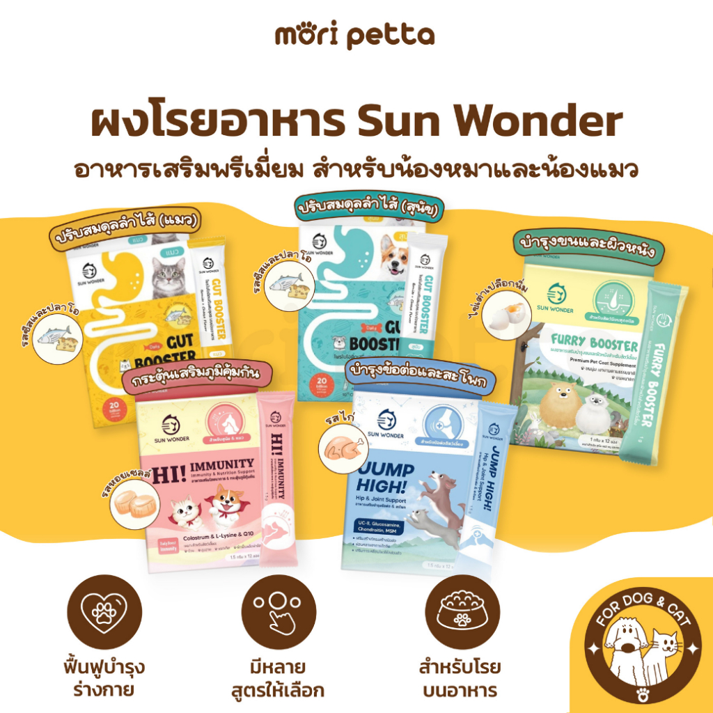 SUN WONDER GUT BOOSTER ผงโพรไบโอติกสำหรับสุนัขและแมว ปรับสมดุลลำใส้