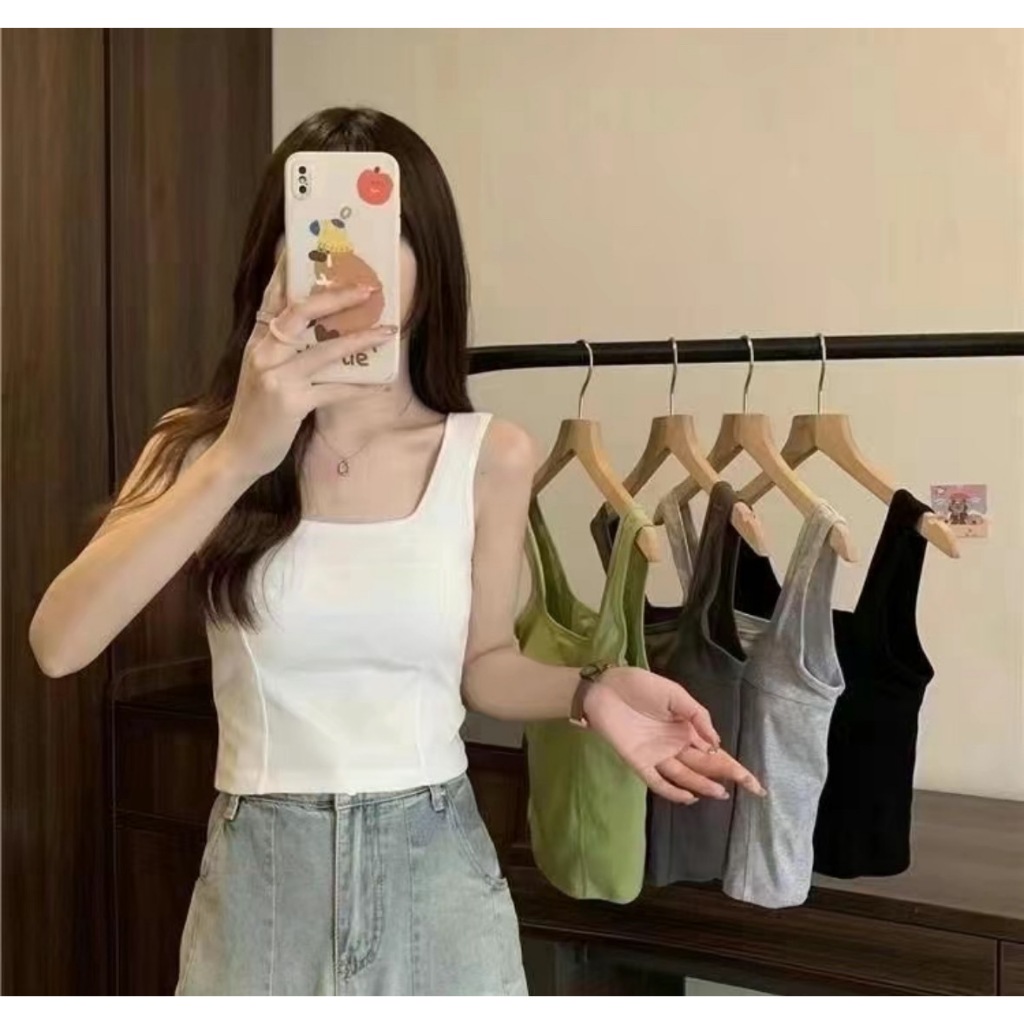 เสื้อกล้ามรุ่นใหม่ B-072 เสื้อกล้ามแฟชั่น เสริมฟองน้ำ คอเหลียม เซ็กซี่ ผ้าฝ้ายใส่สบาย