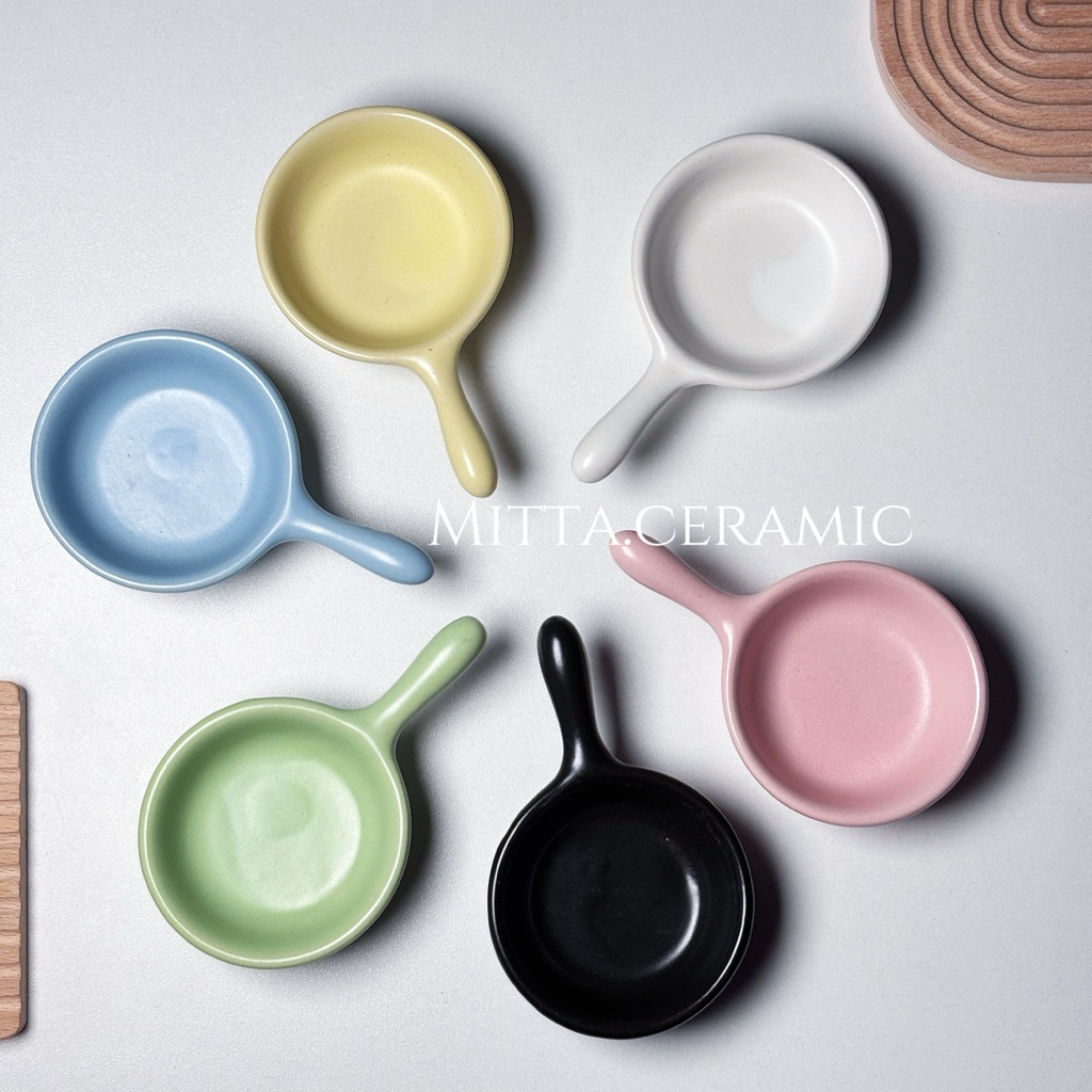 [พร้อมส่ง] ถ้วยน้ำจิ้ม ถ้วยซอส กระทะจิ๋ว ขนาด 6 cm เนื้อเซรามิคงานไทย