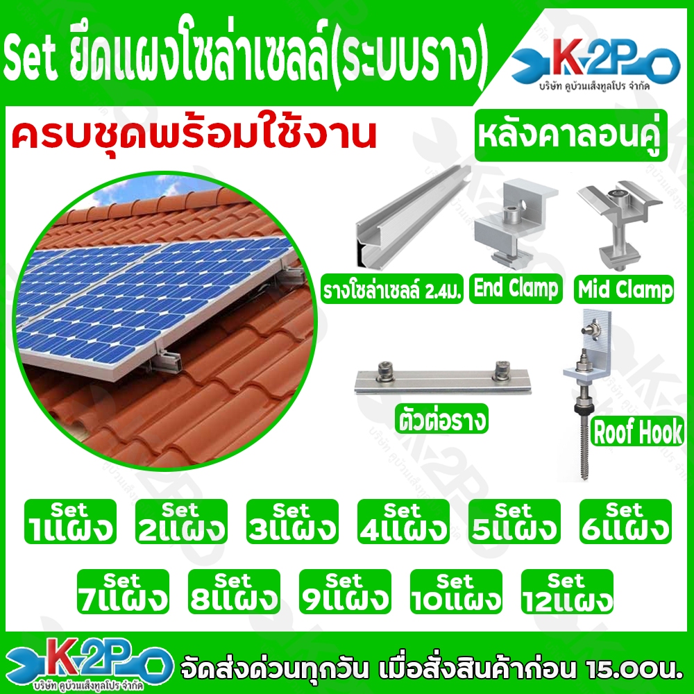 Set ยึดแผงโซล่าเซลล์ (ระบบรางโซล่าเซลล์) สำหรับหลังคาลอนคู่ เซ็ท 3-12 แผง แบบครบชุดพร้อมใช้งานอุปกรณ์