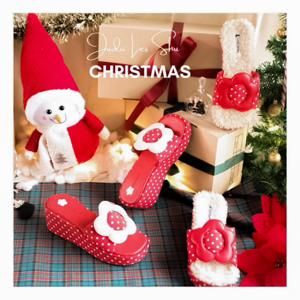 Bloom Christmas collection (ผ้า)รองเท้าส้นตึกดอกไม้สีพิเศษ Judii les shu