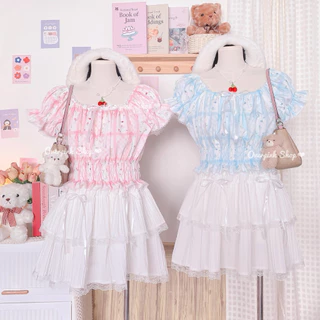 🌸OVP🌸 เสื้อลายดอกกุหลาบ แขนตุ๊กตาดอลลี่เล็ก แต่งลูกไม้สม็อคเอว เสื้อครอป (7)