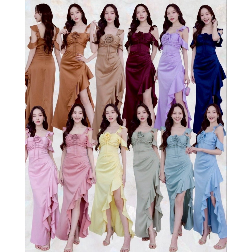 ชุดเดรส ชุดออกงาน ชุดราตรี FP067 สายเกลียวอ้อมแขน มีฟองน้ำ