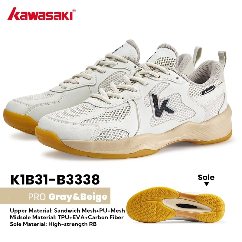 KAWASAKI รองเท้าแบดมินตันคาวาซากิ รุ่น K1B31-B3338 (เทา-เบจ)(กรุณาสอบถามขนาดรองเท้าที่เหมาะสมก่อนทำการสั่งซื้อ ทุกครั้ง)