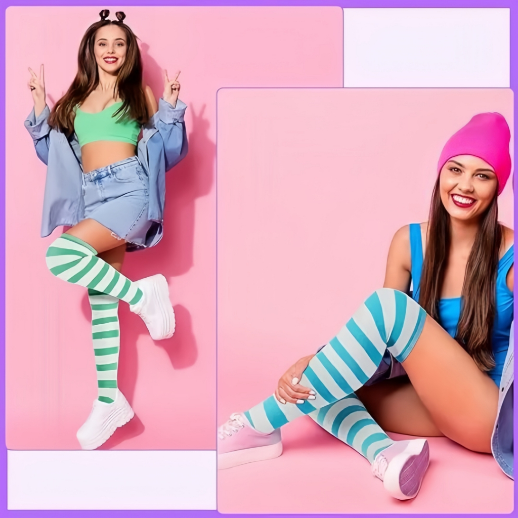 ถุงเท้ายาวเหนื่อเข่าลายทาง606