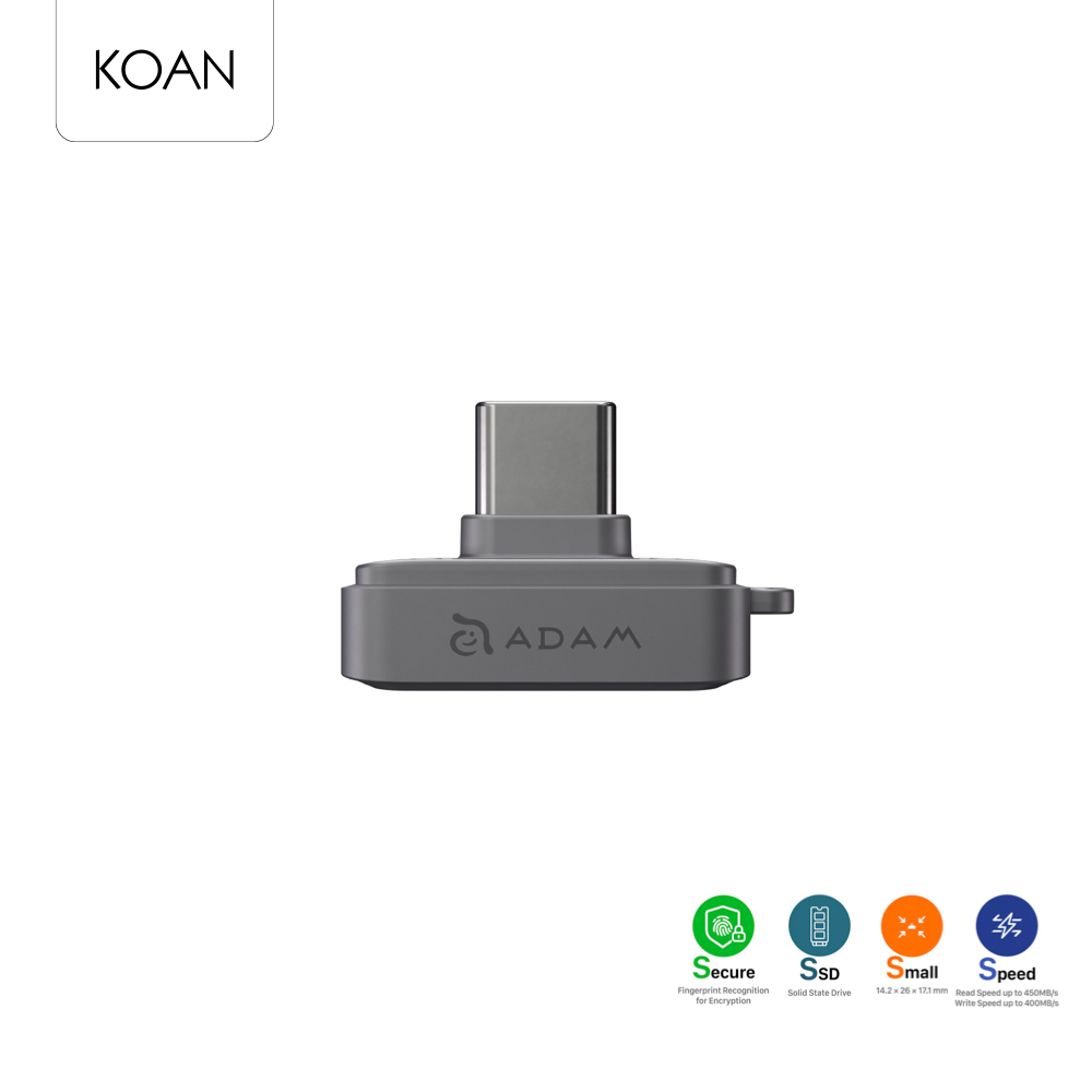 ADAM elements อุปกรณ์เก็บข้อมูล iKlips S แบบพกพาพร้อมที่สแกนนิ้ว เพื่อความปลอดภัย USB-C Nano Fingerp