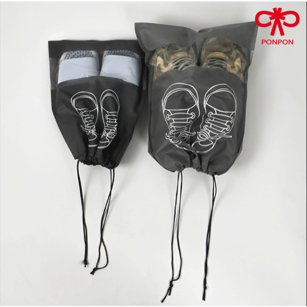 PONPON ถุงเก็บรองเท้าเดินทาง กันน้ำ กันฝุ่น มีหน้าต่างใส (พร้อมเชือกรูด) ใช้ซ้ำได้