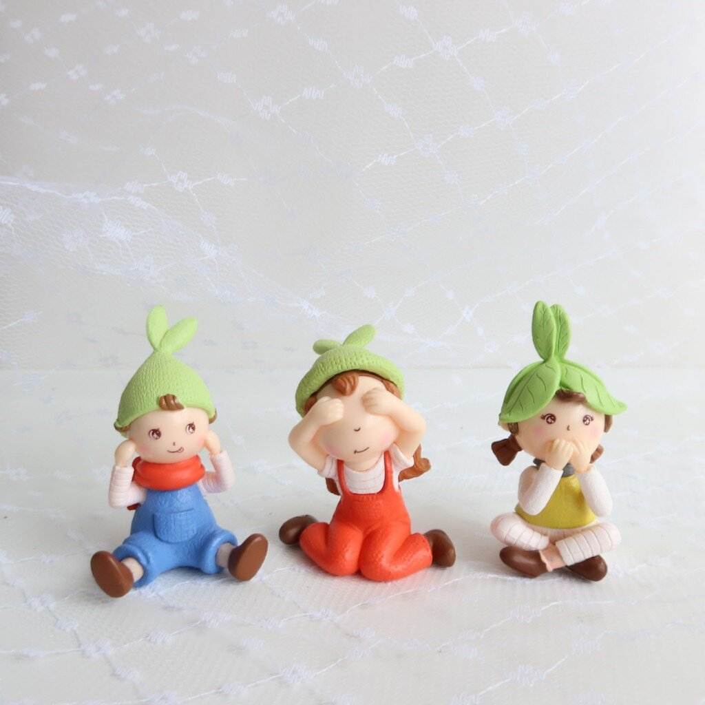 ตุ๊กตาแต่งสวน ปิดหู ปิดตา ปิดปาก ธรรมะ แต่งสวนถาด ตุ๊กตาแต่งสวนจิ๋ว จัดสวนถาด โมเดลบ้านจิ๋ว [DolH-XL-001]