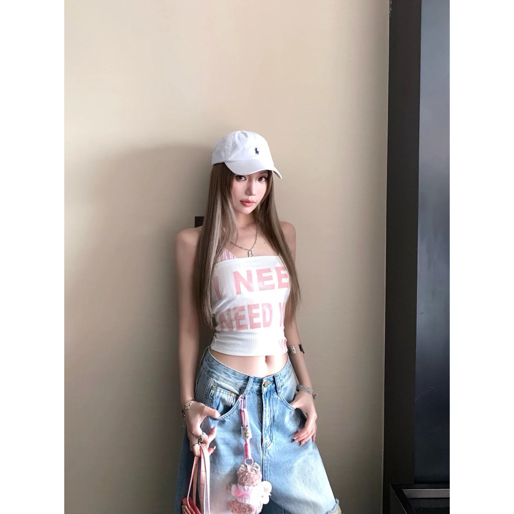 Bentoy(bratop5535)เสื้อเกาะอกลายอังกฤษเซ็ตกับบราสีชมพูลายเส้น น่ารักและมีความเก๋ ดูแพง รูปที่ 2