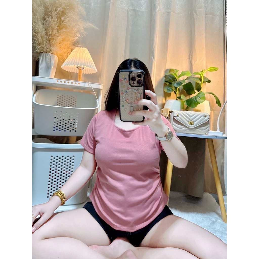 666 เสื้อคอเหลี่ยมสาวอวบจั๊มข้างพรางหุ่นสาว :อก34-46ยืด48
