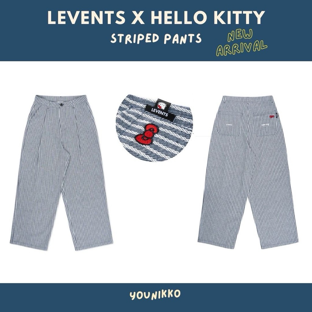 (พร้อมส่ง_ส่งด่วนได้) levents x hello kitty กางเกงลายทาง striped pants