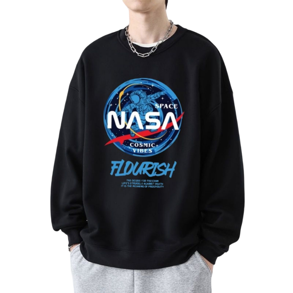 เสื้อกันหนาวแฟชั่น สเวตเตอร์คอกลม แขนยาว สไตส์วัยรุ่นเกาหลี ลายสกรีนนาซ่าเท่ๆ🌞 ใส่ได้ทั้งชายและหญิง