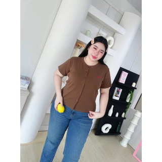 [ T49 ] เสื้อยืดยูนิคอกลม กระดุมหน้า แต่งปัก Lana รอบอก 36-52"