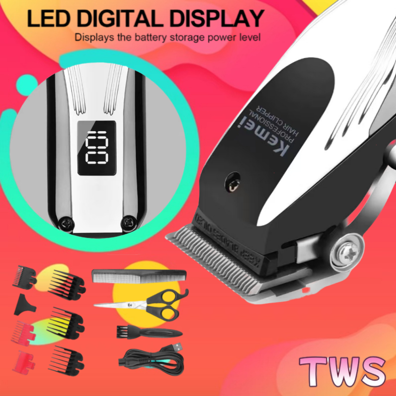 ปัตตาเลี่ยนตัดผมไร้สาย Kemei KM-2619 แบบชาร์จไฟได้ ปรับระดับได้ จอแสดงผล LCD