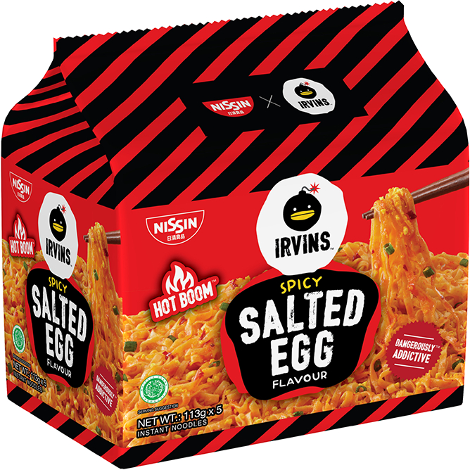 Nissin IRVINS SPICY Salted Egg Noodle นิชชิน บะหมี่กึ่งสำเร็จรูป รสไข่เค็ม เผ็ด 113g. x 5ซอง