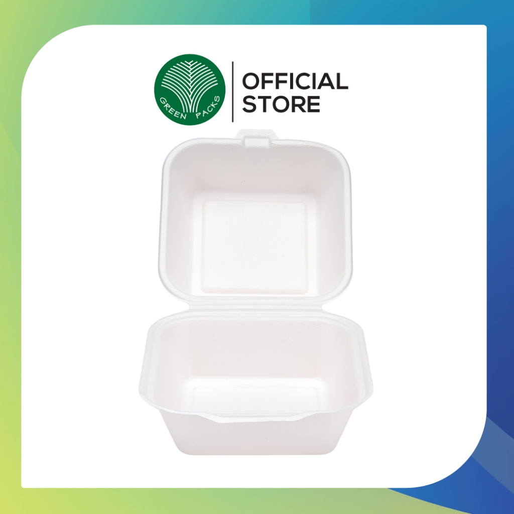 (ยกลัง) กล่องชานอ้อย 6x6 1 ช่อง กล่องใส่อาหาร เข้าไมโครเวฟได้ ย่อยสลายง่าย แพ็ค 500 ชิ้น/ลัง Greenpacks