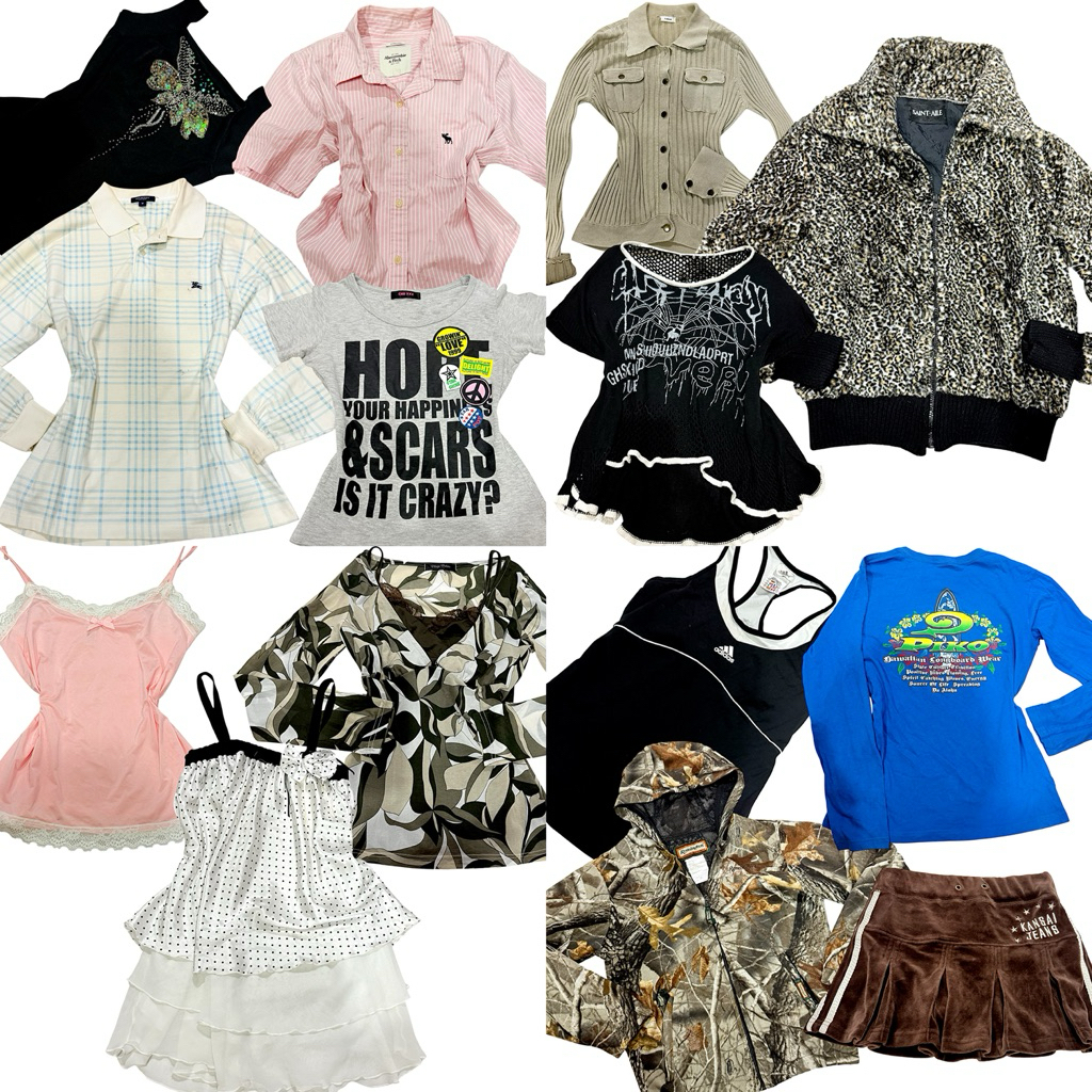 (update15/July)Y2K piko เบบี้ที เท่ ลายพราง แฟรี่ รัดรูปมีโค้ดลด40%