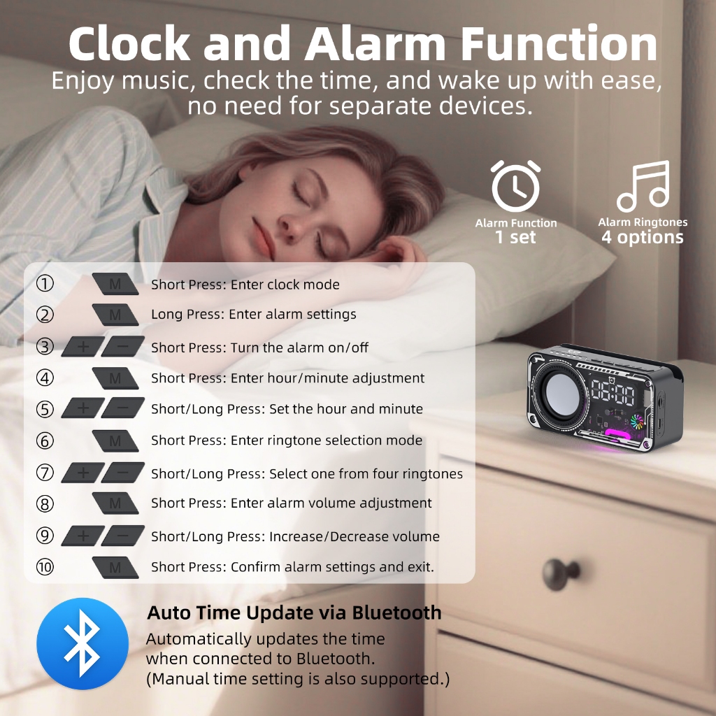 GOOJODOQ Mech ลําโพง Bluetooth 5.3 ลําโพงพกพา LED ลําโพงพกพา Bluetooth Speaker ลำโพงบลูทู นาฬิกา - ภาพย่อย 5