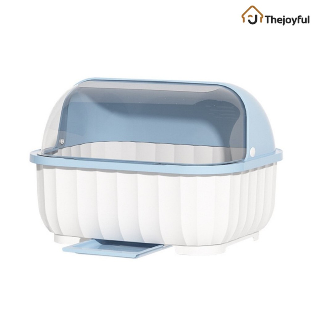 Thejoyful ที่คว่ำจานมีฝาปิด ชั้นวางจาน 2 ชั้น dish rack มีฝาปิด กันฝุ่น กันแมลง มีถาดรองน้ำ