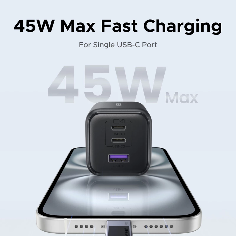 UGREEN หัวชาร์จเร็ว GaN 30-45W Type-C 2 ช่อง USB 1 ช่อง รุ่น X527 thumbnail 4