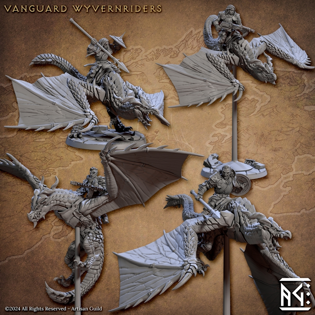 Vanguard Wyvern Riders - Vanguard Fighters Guild - Humanoid Human Dragon Wyvern / 32mm scale 3D prin