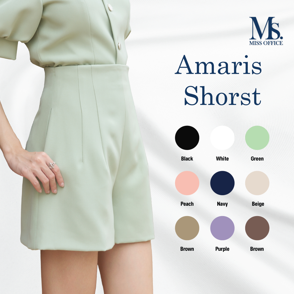 Miss office กางเกงเอวสูงขาสั้นจับจีบหน้า (MP-127)