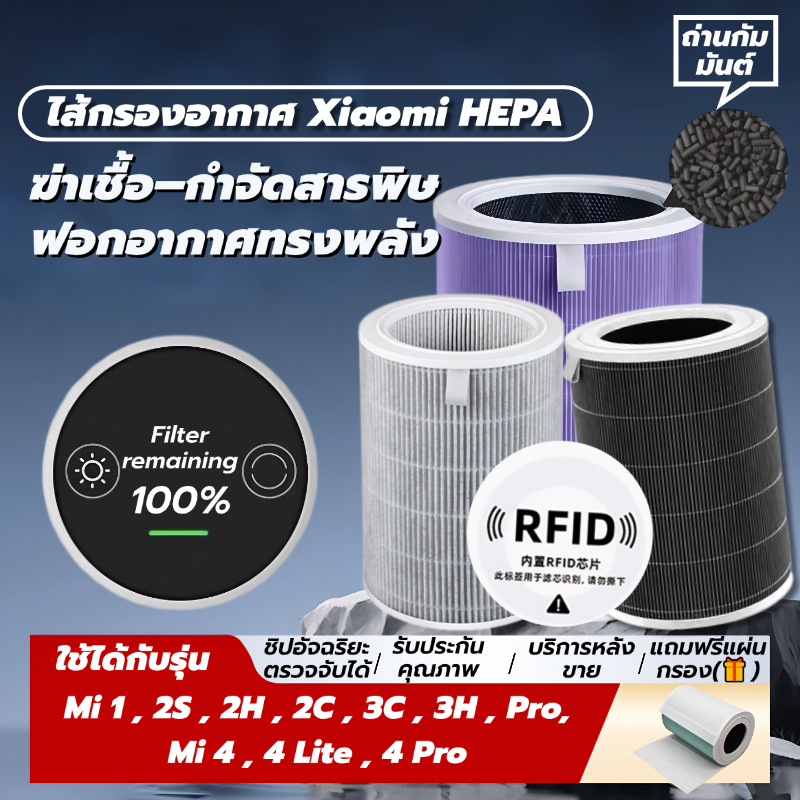 ราคาโปร🎁 (มี RFID) กรอง ไส้กรอง ไส้กรองอากาศ Xiaomi Mi Air Purifier Filter รุ่น 2S , 2C , 2H , 3C , 3H, 4, 4lite, 4Pro