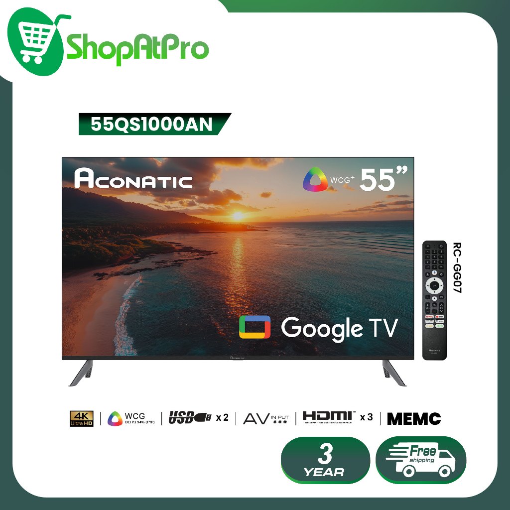 Aconatic ทีวี 55 นิ้ว QLED 4K Google TV รุ่น 55QS1000AN ระบบปฏิบัติการ Google Dolby Vision & Atmos