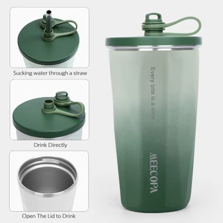 MEECOPA แก้วกาแฟเก็บความเย็นเก็บอุณหภูมิ สแตนเลส 304 600ML มีหลอดดื่ม กันรั่ว 360° สะดวกพกพา