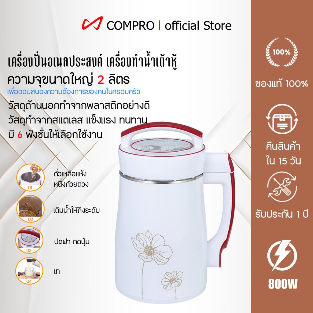 COMPRO รุ่น SM-77 เครื่องทำน้ำเต้าหู้ น้ำนมถัวเหลืองอเนกประสงค์ เครื่องทำนมถั่วเหลืองธัญพืช น้ำธัญพืช ดีต่อสุขภาพ