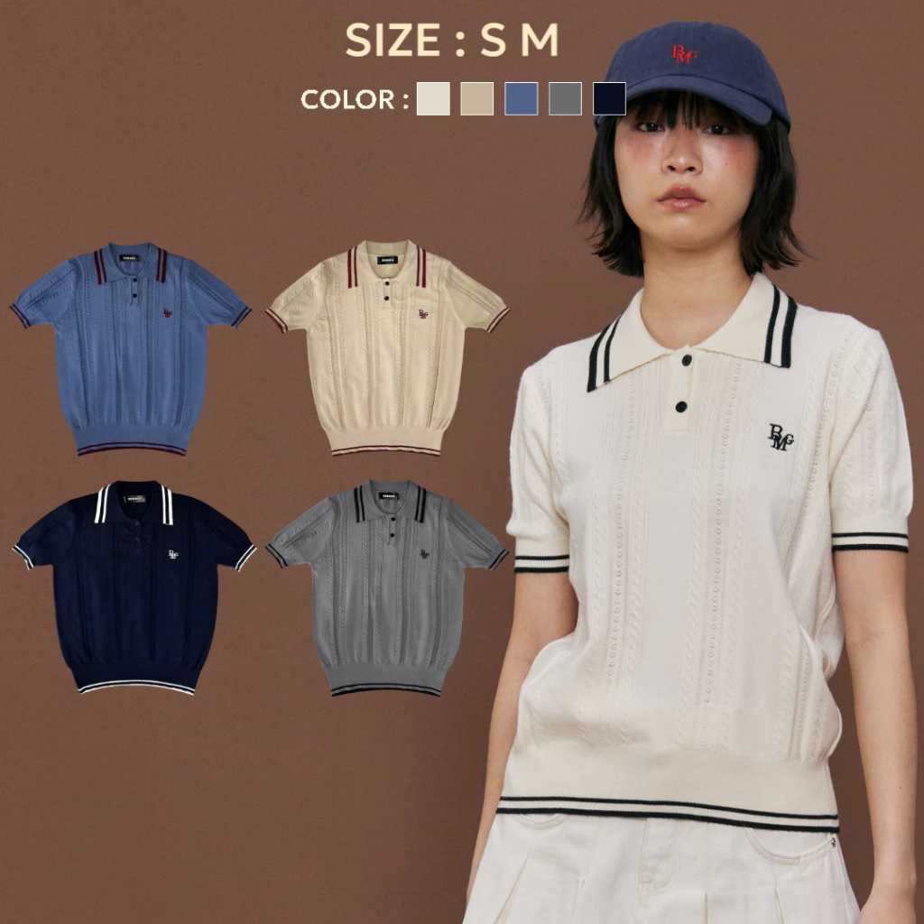 Bemingtop976(S-M)-Cable Knit Polo – เสื้อลายฉลุคอปก ทรงหรู แต่ใส่ได้ทุกวัน