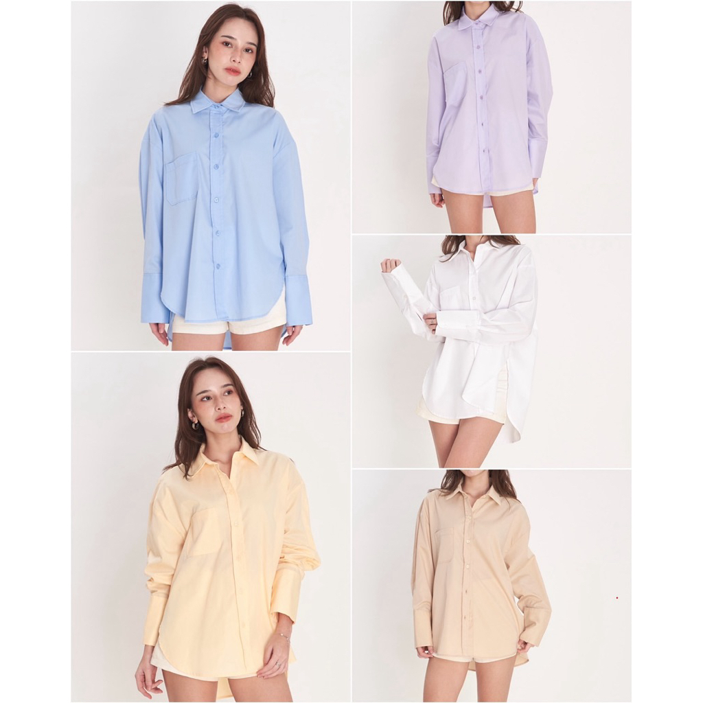 Aqua Shirt👔 Oversize shirt เสื้อเชิ้ตโอเวอร์ไซส์ สีละมุน ผ้าคอตตอนพรีเมียม