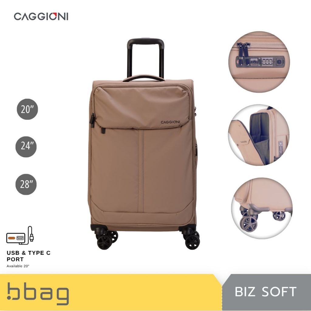 Caggioni กระเป๋าเดินทางผ้า 19/24/28 นิ้ว รุ่น Bizsoft 25031 เปิดฝาหน้า ช่อง Laptop 15.6" ซิปขยาย TSA