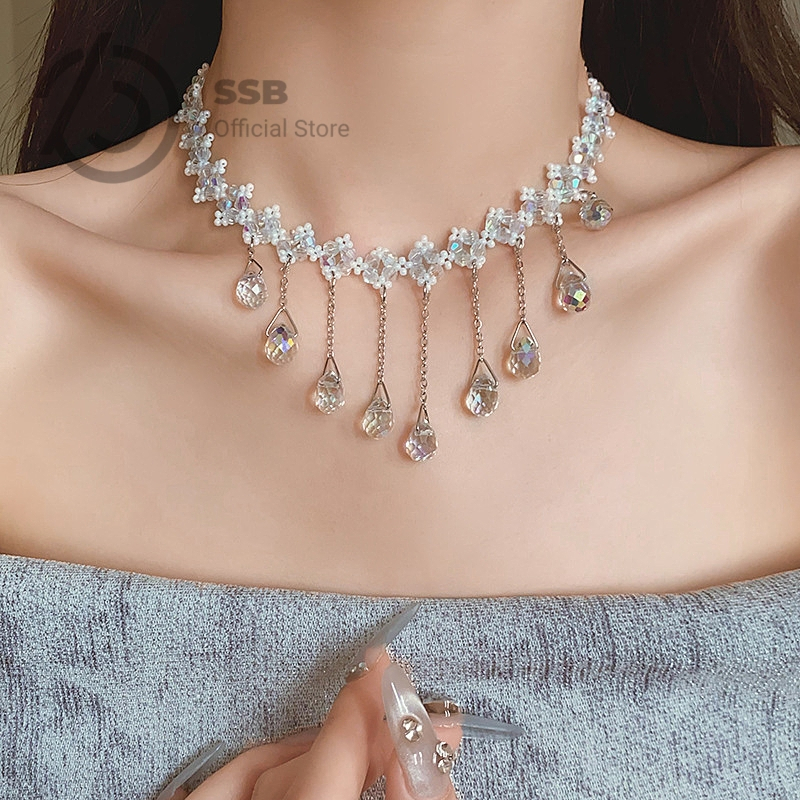 SSB สร้อยคอแคสเคดเพชรพู่ระย้างานดี กันน้ำไม่เปลี่ยนสี ใส่ได้ทุกวัน S254