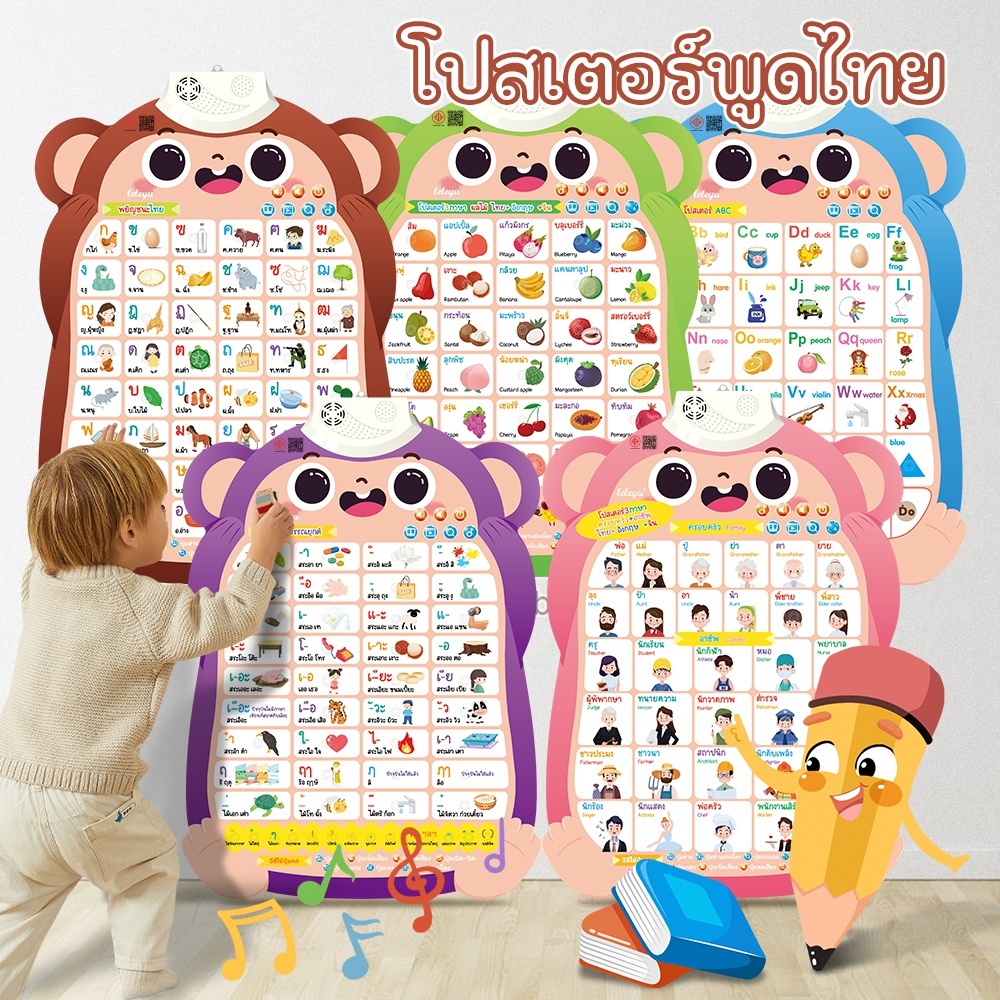 โปสเตรพูดได้ 2 ภาษา โปสเตอร์ abc โปสเตอร์สนคำศัพท์เด็ก  มีเพลง เล่นเกมส์ได้  โปสเตอร์สอนคำศัพท์ ของเล่นเสริมการเรียนรู้