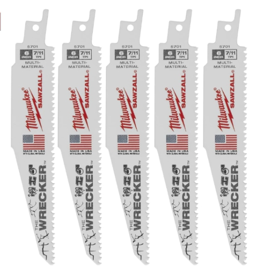 Milwaukee รุ่น 48-00-5701 ใบเลื่อยซอว์ซอลตัดอเนกประสงค์ 6" WRECKER 8 TPI (5 ใบ)