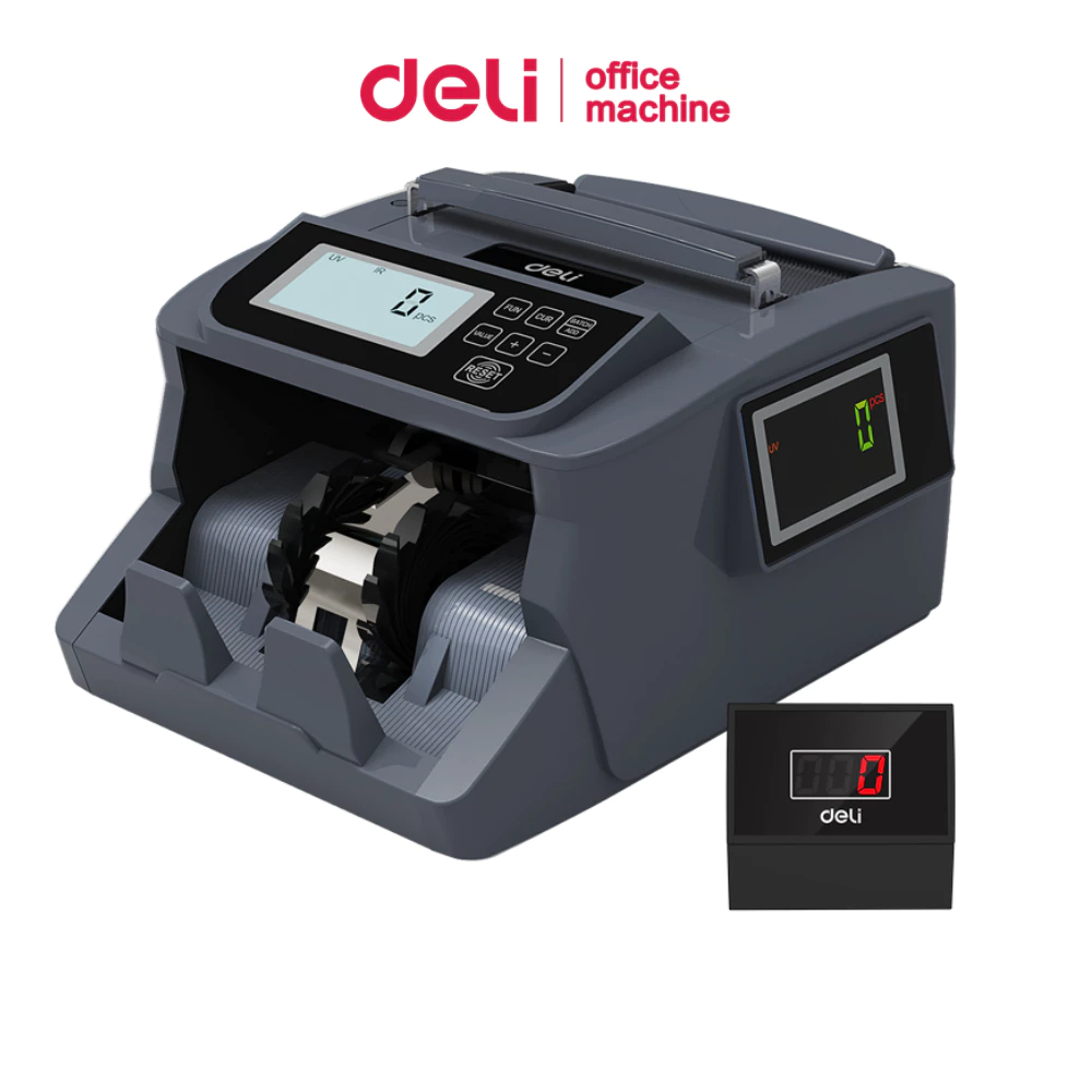 [ของแถมฟรี] Deli เครื่องนับเงิน เครื่องนับธนบัตร ​จอLCD ตรวจ​แบงค์ปลอมได้ มี 4,6 โหมด bill counter