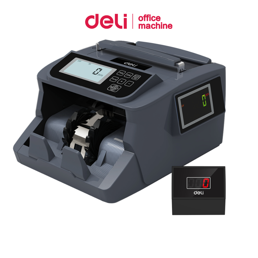 [ของแถมฟรี] Deli เครื่องนับเงิน เครื่องนับธนบัตร ​จอLCD ตรวจ​แบงค์ปลอมได้ มี 4,6 โหมด bill counter