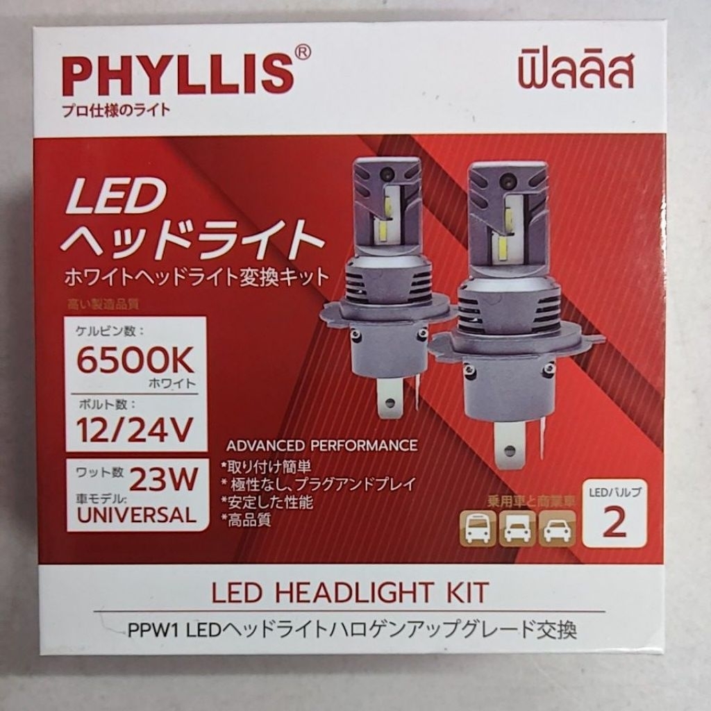 (1คู่)หลอดไฟหน้า HB3 (9005) LED (12V / 24V)  23W แสงขาว 6,500K PHYLLIS
