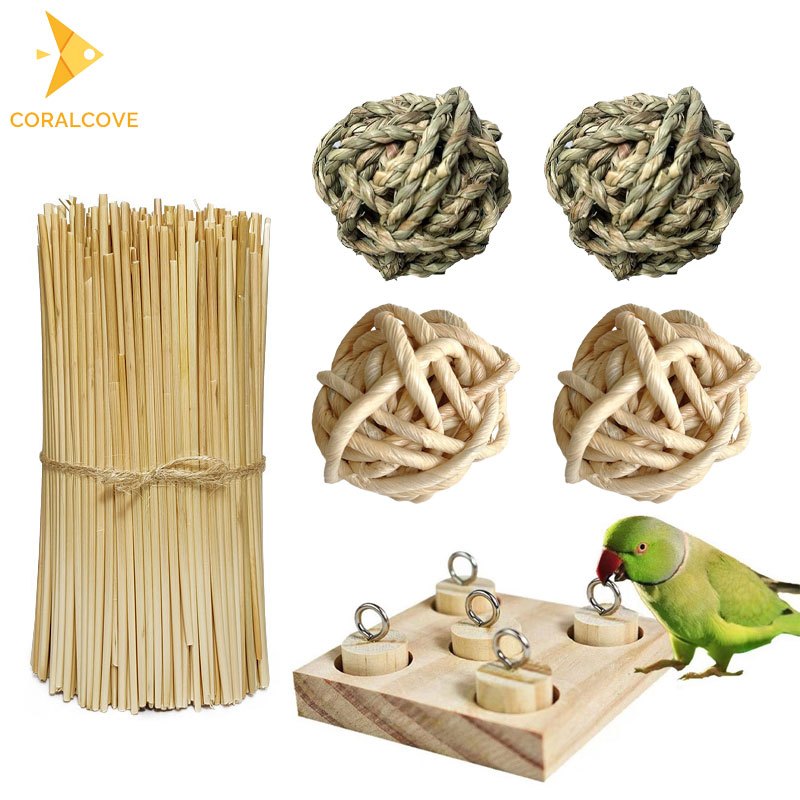 coralcoveshop ของเล่นสำหรับนกแก้ว ของเล่นแทะเล็มและฝึกสมอง จากวัสดุธรรมชาติ